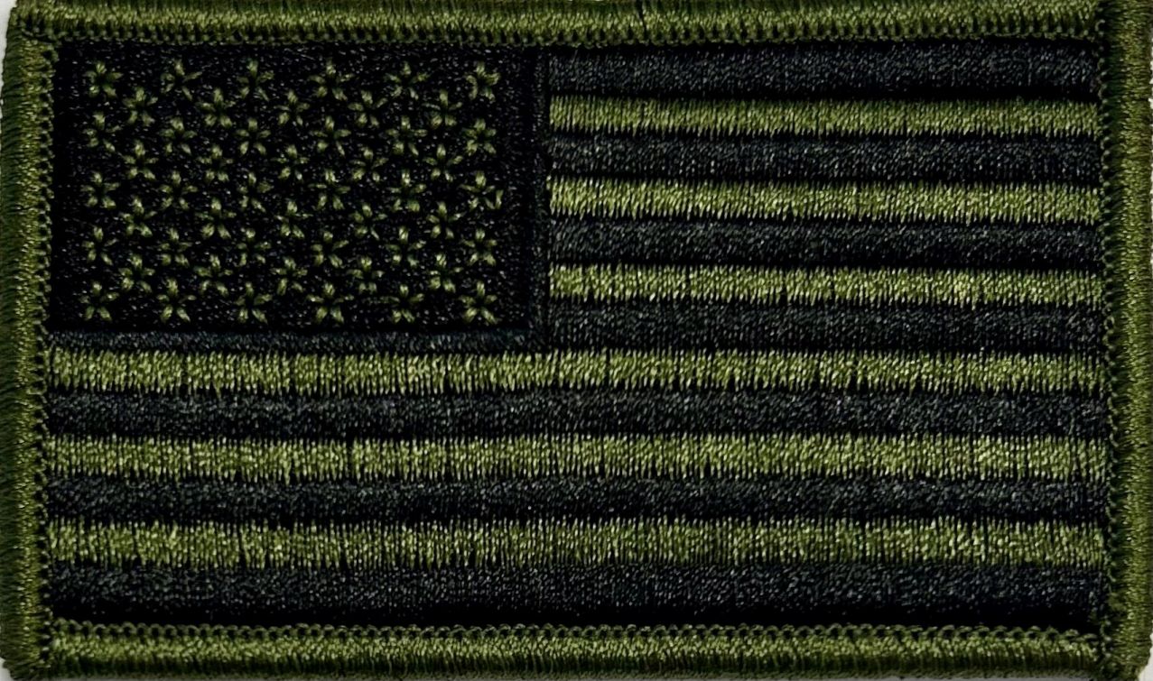 USA FLAG PATCH, OD GREEN & BLACK - VELCRO.